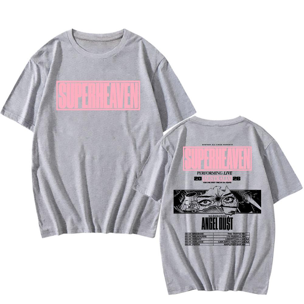 SUPERHEAVEN Австралийский тур 2026 Футболка Унисекс Уличная одежда Летняя Хлопок Мужские/Женские Футболки Графический Принт Мерч Хип-Хоп