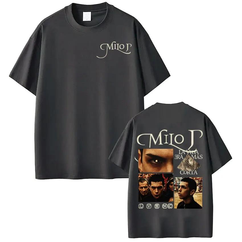 Rapper Milo J La Vida Era Mas Corta Album TShirt Unisex Vintage Casual Loose Short Sleeve Cotton Harajuku Style TShirt