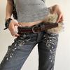 Western Style Y2K Waistband Rivet Plush Belt Simple Leather Fur Belt  Daily