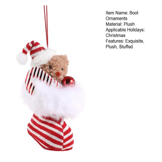 Plush Bear In Boot Christmas Ornaments Mini Stuffed Bear Hanging Ornaments Winter Fuzzy Shoes Christmas Tree Decor