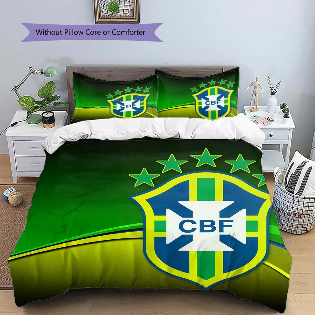 Brazil national football team Pattern Bedding Quilt Set Home Decoration Gift (1 * duvet cover + 2 * pillowcase without core)