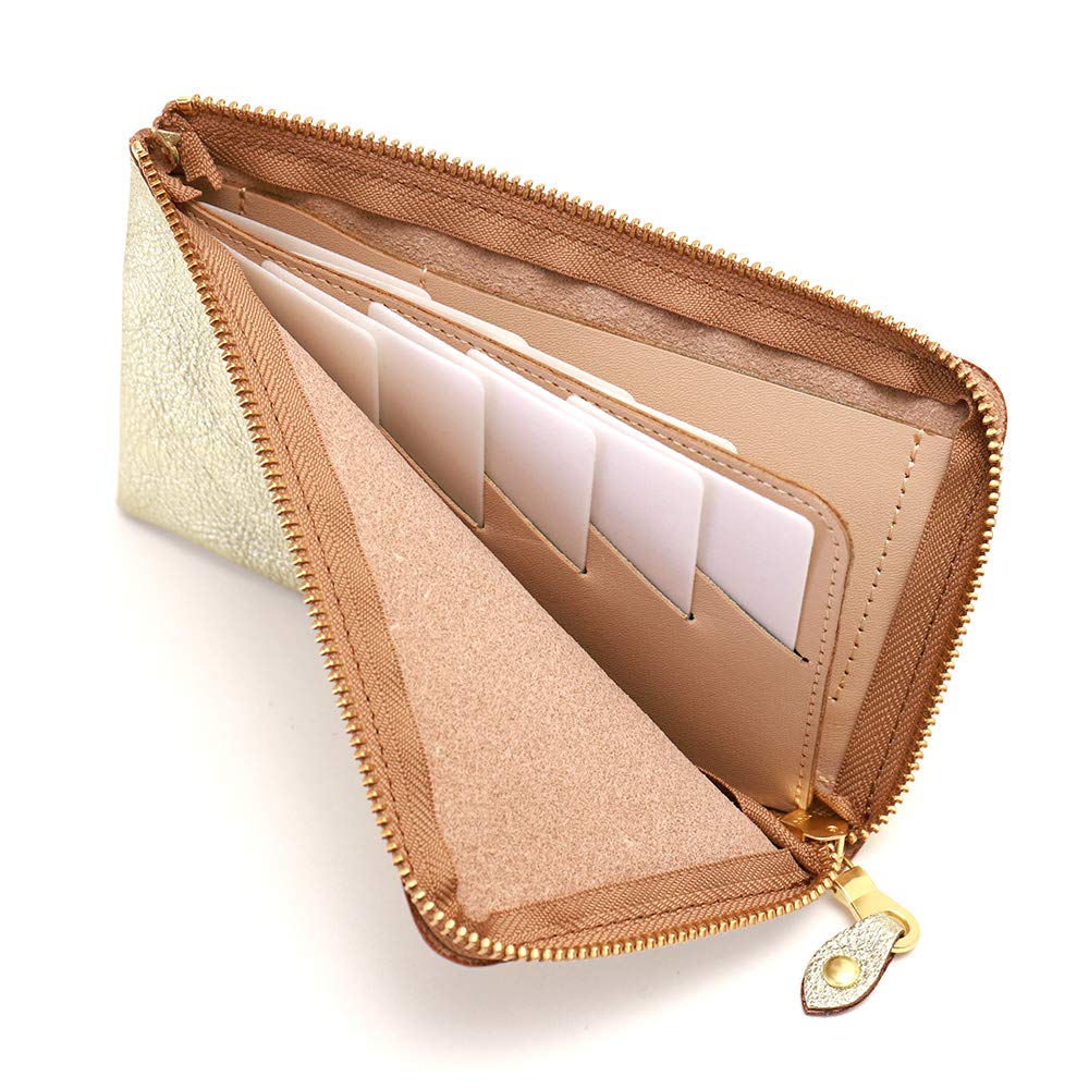 AGILITY Affa Long Wallet Zipper Gold Gold Silver Silver Slit 10 Pieces Compact Vertical Leather Genuine Leather "Alinier" L-shaped