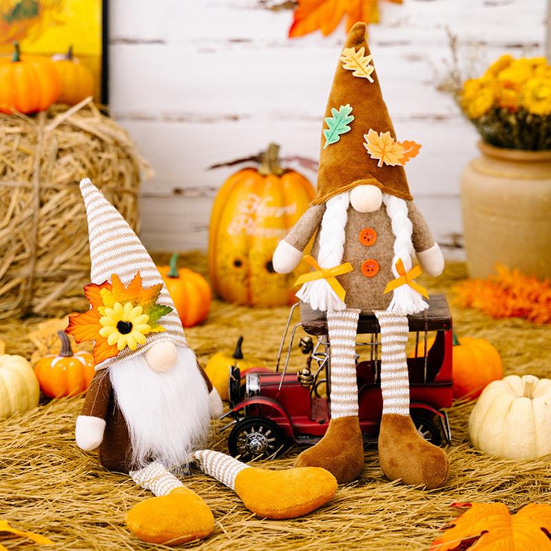 Adorable Harvest Festival Rudolf Plush Doll With Fall Leaf Hat For Autumn Decor