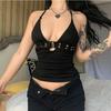 Y2k бандажный укороченный топ черный топ с открытой спиной на шнуровке милый летний свитер для вечеринки, пляжа, женский ретро базовый мини-жилет в стиле панк