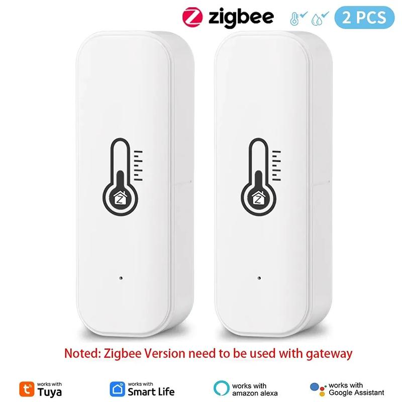 2PCS Tuya Zigbee WiFi Temperature Humidity Sensor Home Connected Thermometer Compatible With Smart Life Alexa Google Assistant