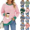 Autumn Winter Ladies Contrast Color Pullover Long Sleeves Round Neck Slit Hoodies Casual Plus Size Loose Striped Sweatshirt for Women
