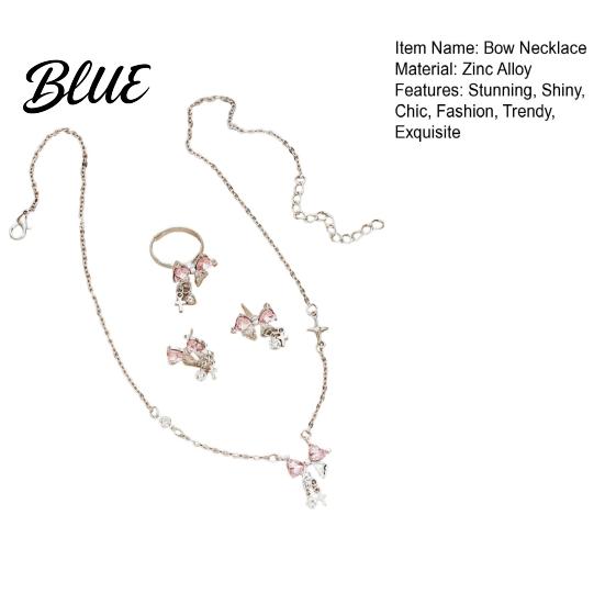 Bow Pendant Necklace Women's Sparkly Necklace Rhinestone Knot High-quality