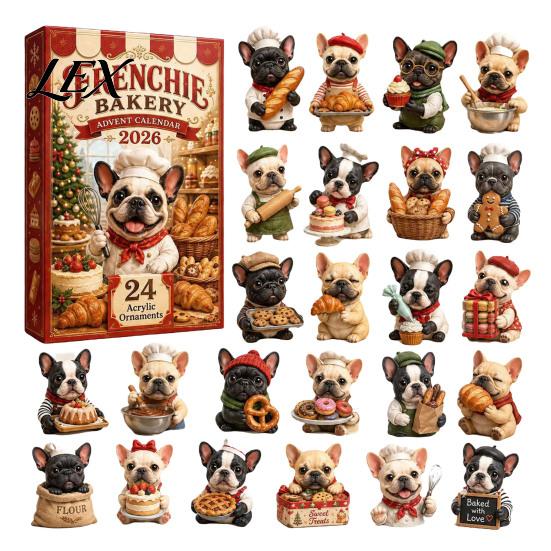 Acrylic Collectible Toys 2026 Dog Christmas Advent Calendar, 24-Day Ornament Set with Mini Puppy Holiday Party Favors Figures, 2D Flat Tree