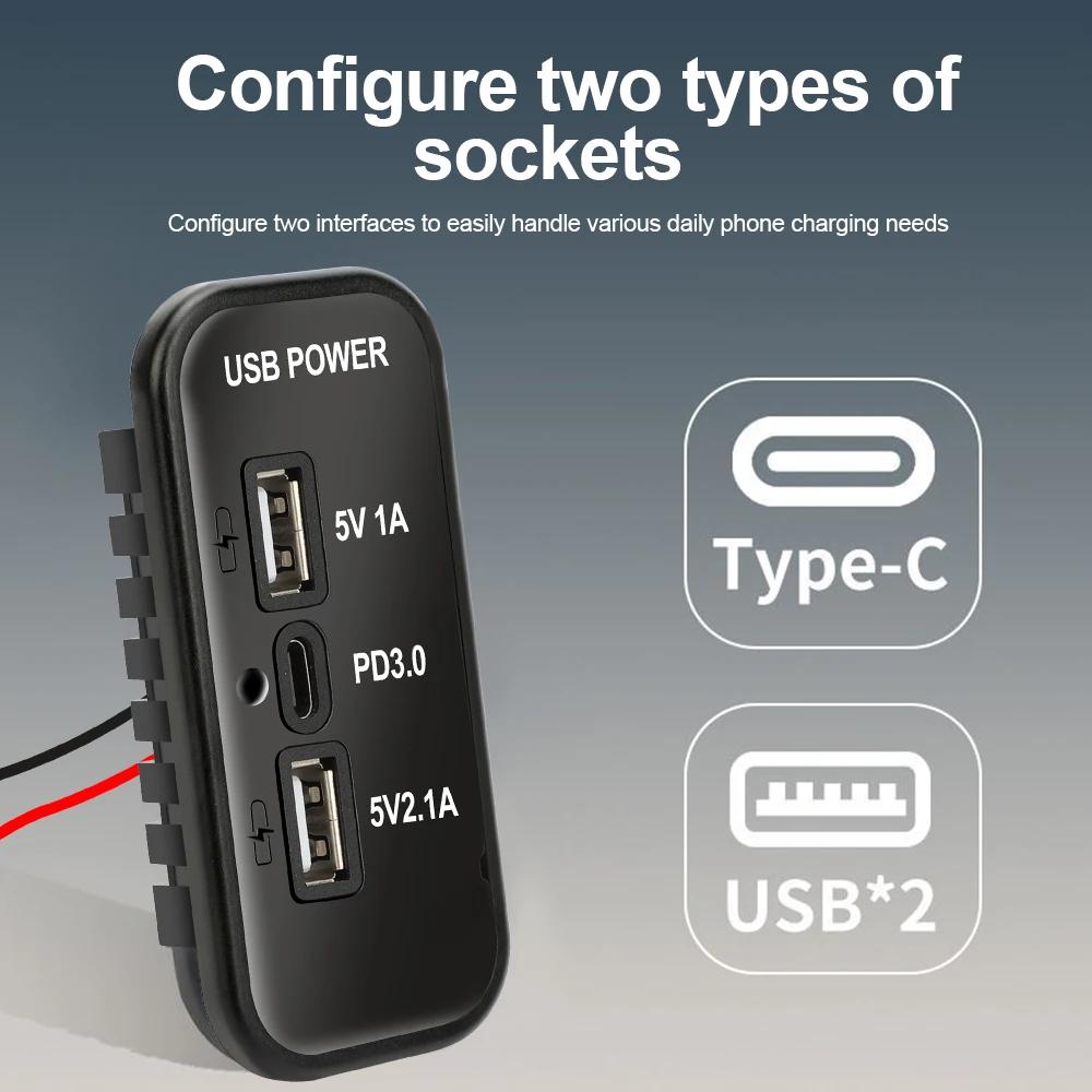 3 порта 12 В USB-выход, PD3.0 Type C, QC 3.0 USB A и 2,4 А USB A адаптер-розетка для быстрой зарядки для автомобиля, мотоцикла, морского транспорта, грузовика