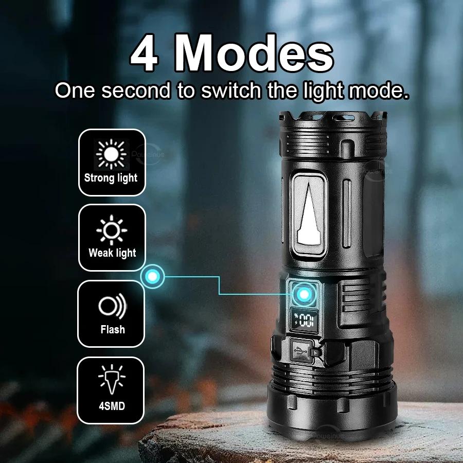 Powerful Flashlight With 7 Lamp Beads Super Tactical Light With COB Side Light Camping Lantern Rechargeable Led Flashlight Torch