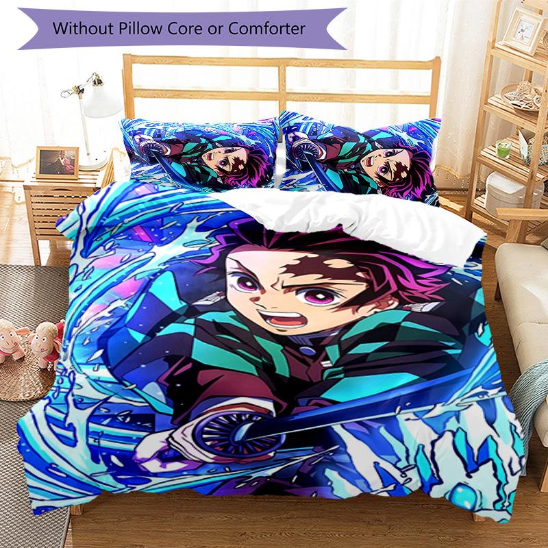 3pcs Demon Slayer Tanjiro Kamado pattern bedding set duvet cover set includes duvet cover &pillowcases, perfect all season bedroom decoration & gift
