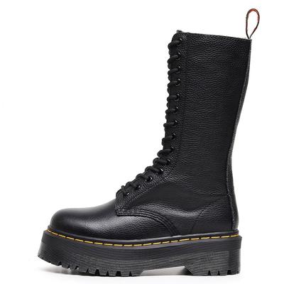 Ботинки-локомотивы на толстой подошве с рисунком личи, женские, с отверстиями, в британском стиле, из первого слоя кожи, короткие, мужские и женские кожаные ботинки, круглый носок, тренд