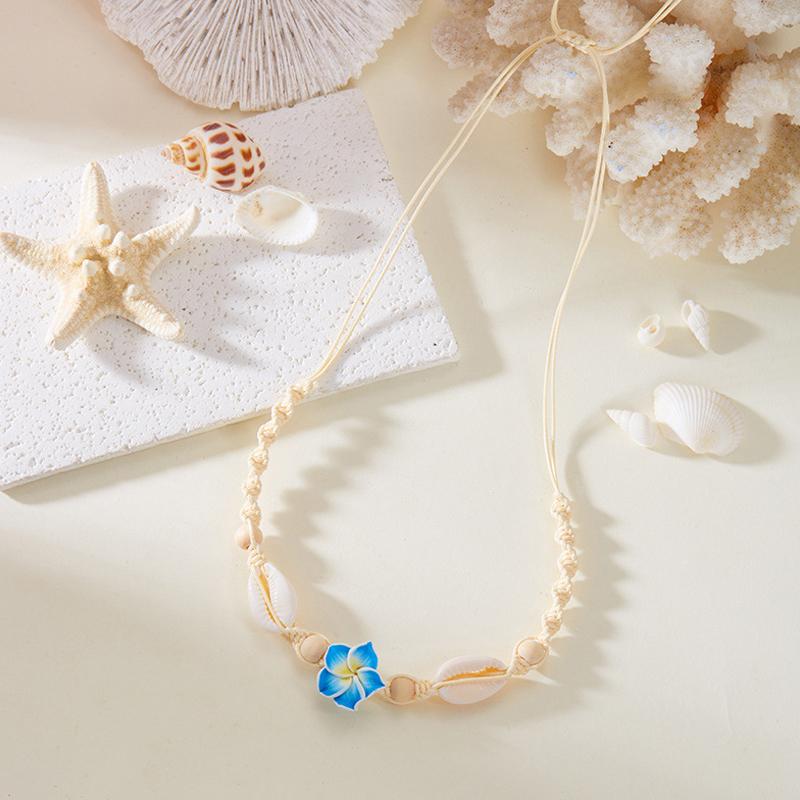 Bohemia Style Flower Shell Braided Necklaces For Women Cute Flower Choker Summer Beach Necklace Jewelry Accessories Gifts
