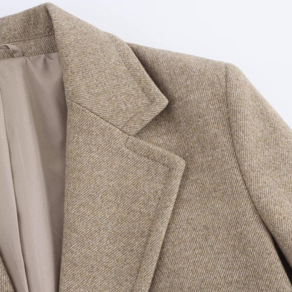 Зимняя мода для женщин 2024: Пальто из шерсти мягкого свободного кроя в европейском стиле с пуговичным декором