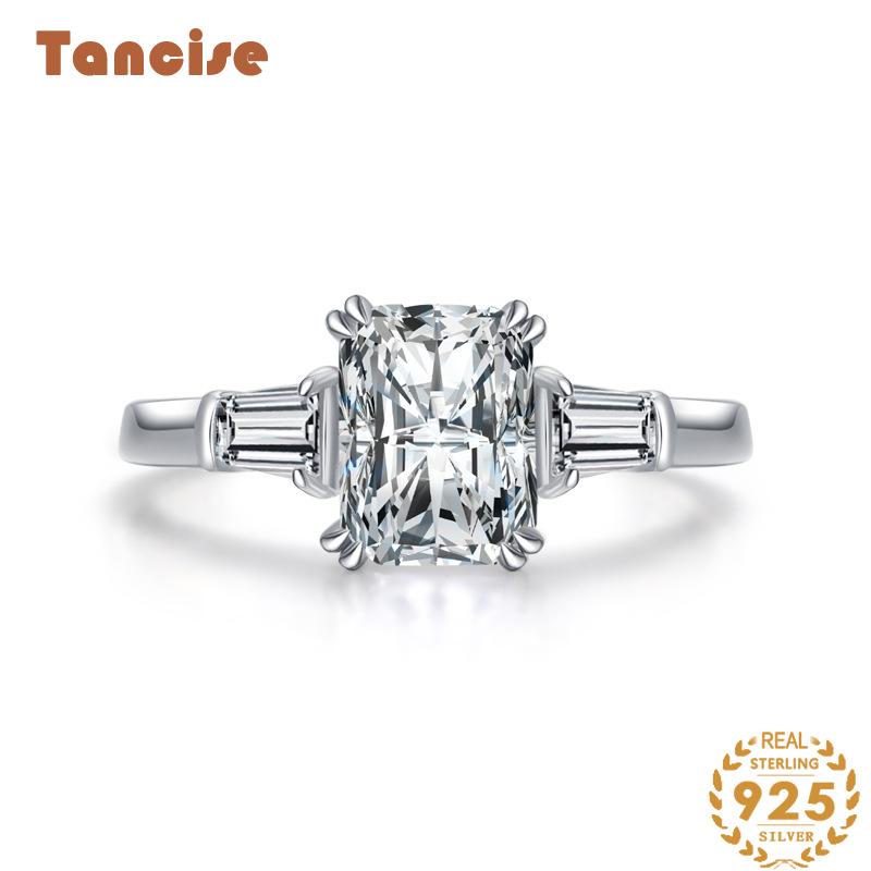 Tancise Classic 925 Sterling Silver Zircon Ring Ladies Jewelry Wedding Promise Party Gift