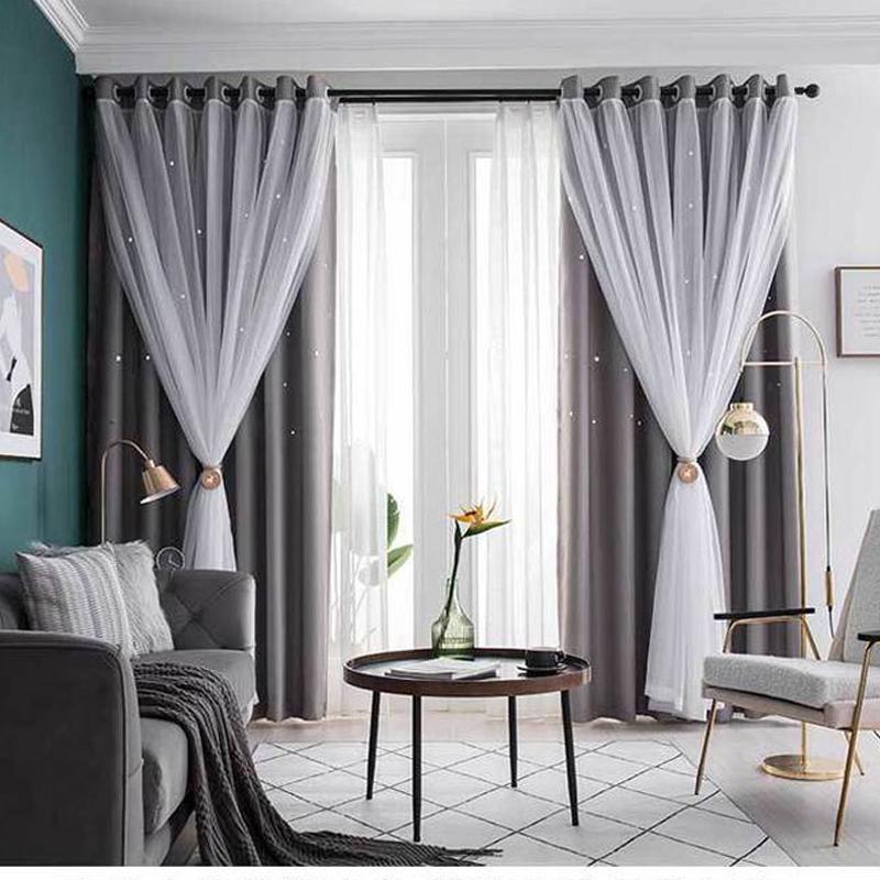 Затемняющие шторы для гостиной, звездные полые украшения, тканевые шторы для окон, тюль, двухслойные занавески для спальни, домашний декор