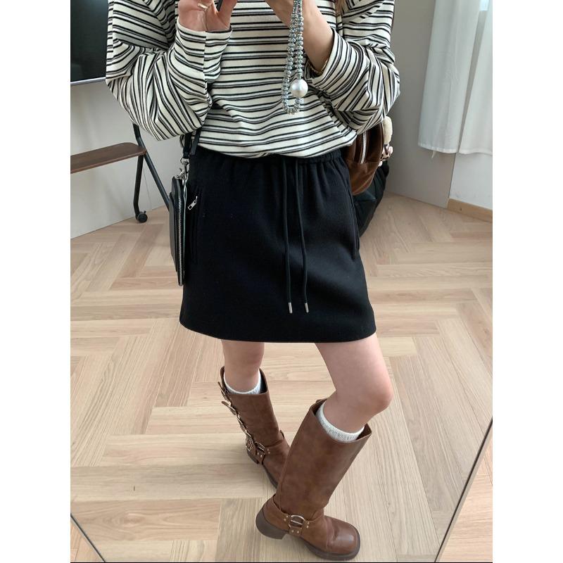 Moqie Winter Petite A-line Woolen Drawstring Short Skirt MQ1064