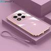 Lanyard Glossy Plated Phone Case For Xiaomi Redmi Note 14 14Pro 13 12 11S 10 14C 13C POCO X7 X6 Pro M5S Silicone Protector Cover