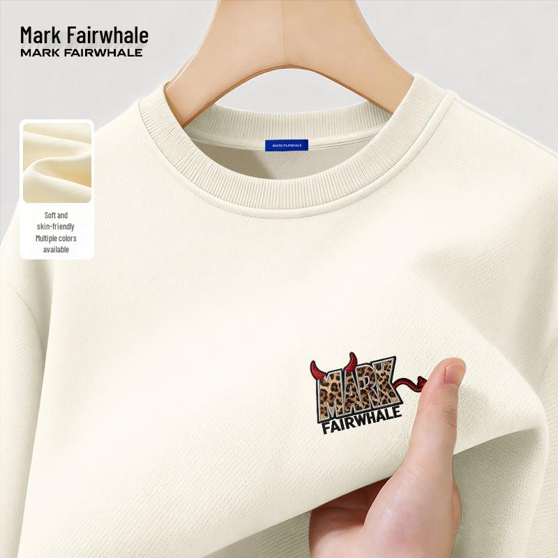 Mark Fairwhale Мужской свитшот 300G из плотного материала в винтажном стиле с принтом букв и круглым вырезом