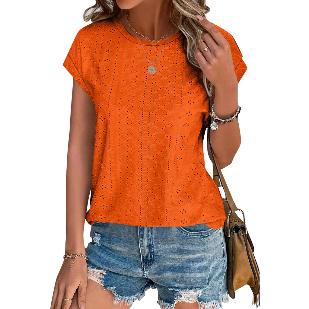 Женские топы, футболки с коротким рукавом, блузки с принтом, нарядные повседневные ажурные вышивки, летняя модная одежда