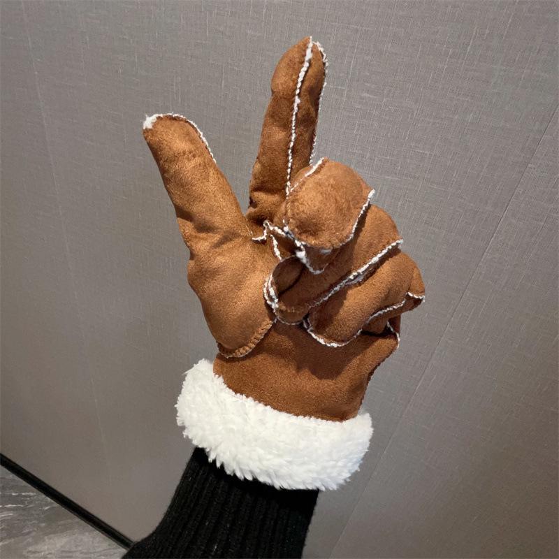 Зимние унисекс плюшевые ветрозащитные перчатки из искусственной овечьей шерсти для езды на велосипеде и вождения
