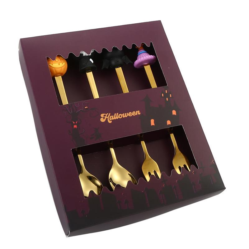 Halloween Gifts 304 Stainless Coffee Spoons Halloween Style Pendant Cake Fork Theme Party Dining-table Cutlery Set