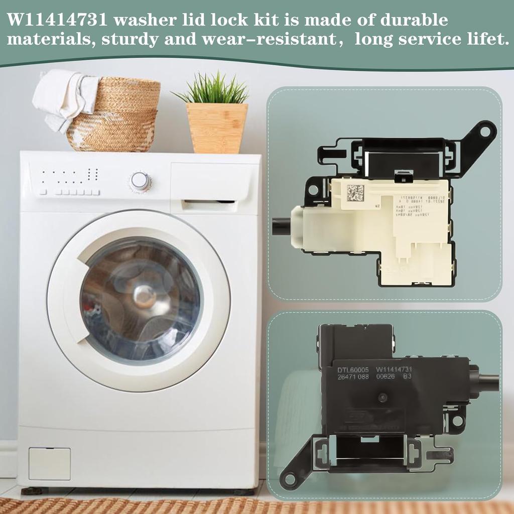 2025 Upgrade W11414731 WTW5010LW0 WTW5057LW0 MVW5430MW0 DTL60003 Washer Lid Lock Replacement OEM Assembly Fit For Whirlpool Replace WTW5057LW1