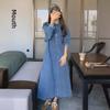 Niche Slim French-Style Denim Dress for Women, Spring & Autumn 2023 - Long-Sleeved Retro Tea Break Skirt.