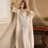 Autumn and Winter Sexy Bridal Nightgown Lengthened Bathrobe Pajamas Women's Long-sleeved Ladies Satin Home Service