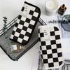 1pc Black Checkerboard Grid Large High Value Storage Pencil Bag Stationery Box