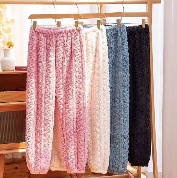 Women's Plus Size Coral Fleece Pajama Pants - Thick, Warm Flannel for Autumn/Winter