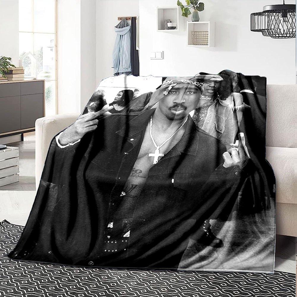 1 шт. Плед в стиле Hip Hop 2Pac, Мягкий, Легкий, Для всех сезонов, Многоцелевой плед для дивана, кровати, офиса и пикников, Французский стиль с культовыми обложками альбомов и цитатами