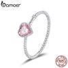 BAMOER 925 Sterling Silver Shining Pink Zircon Love Heart Ring, Women Exquisite Engagement Statement Ring for Size6,7,8