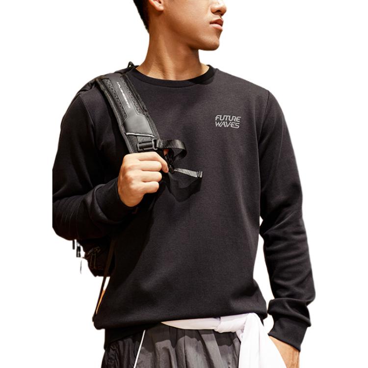 Anta Толстовка с длинными рукавами и круглым вырезом с абстрактным принтом на спине, мужские топы, черные 152231710-4