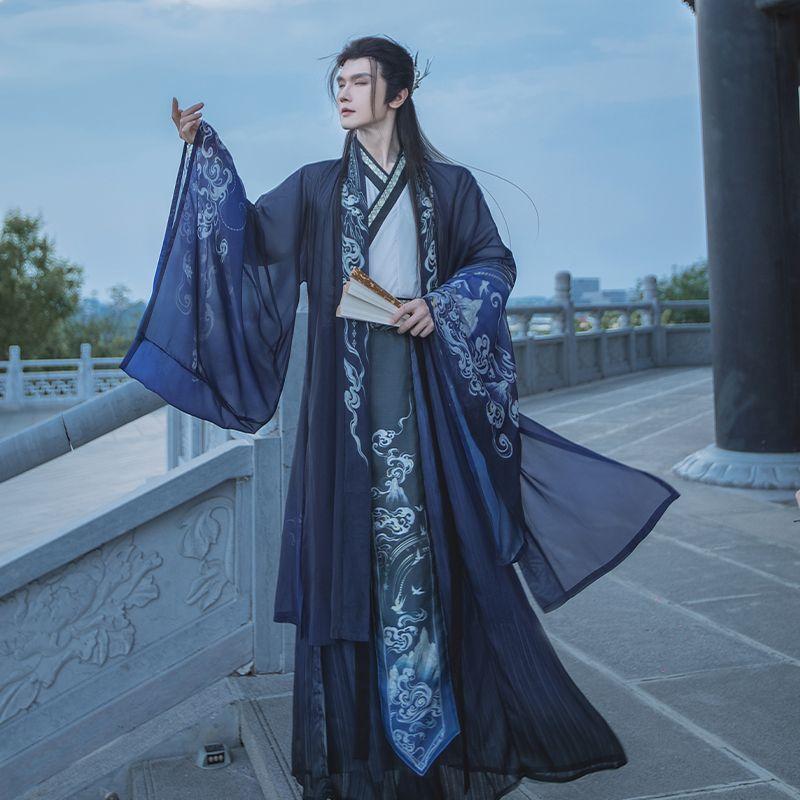 Китайская династия Вэй и Цзинь в стиле ханьфу, двухцветная градиентная юбка длиной до талии для мужчин и женщин