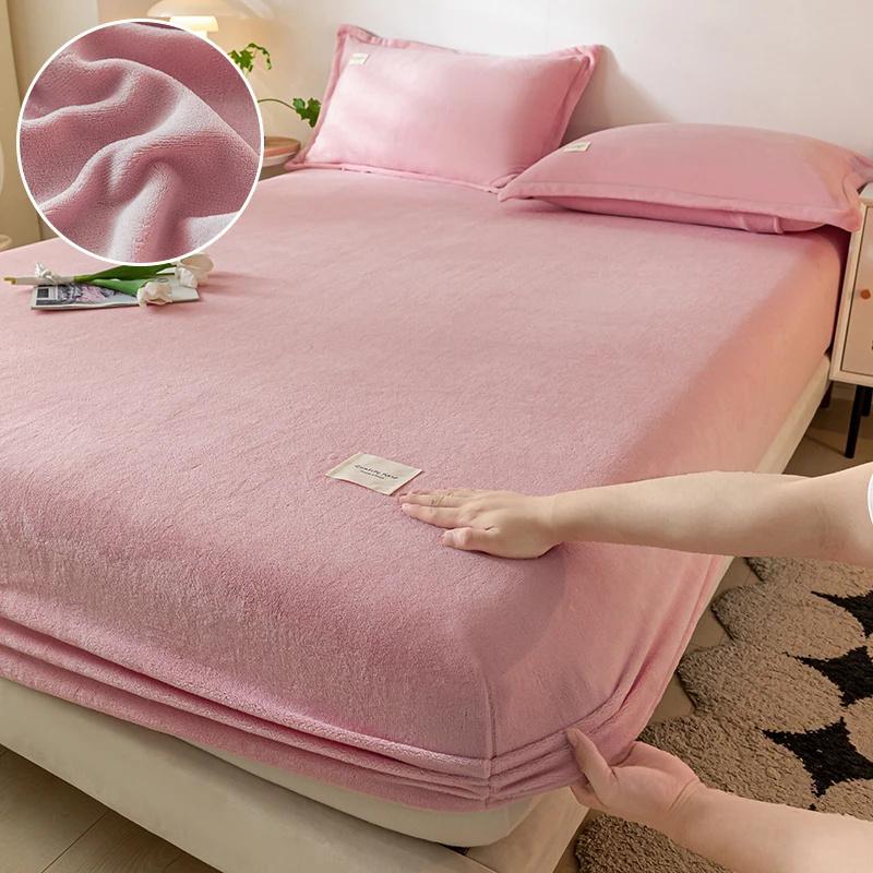 Простыня из молочного бархата, мягкая, теплая, наматрасник, эластичная, пушистая, осенне-зимняя, пара, роскошная, двуспальная кровать, постельное белье для дома