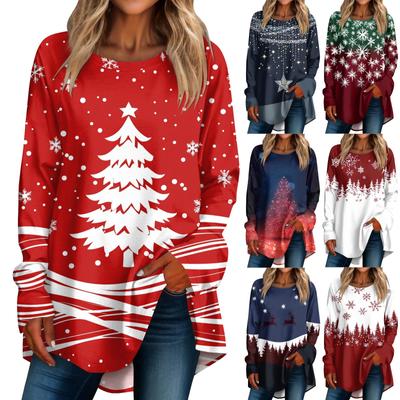 Женская повседневная футболка больших размеров с длинными рукавами и круглым принтом, верхний пуловер