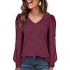 Women's Splicing Casual Versatile Solid Color V-Neck Lace Top Long Sleeve Bottom T Shirt