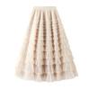 Women Skirt High Waist A-line Big Swing Ruffle Solid Color Scattered Hem Pleated Patchwork Solid Color Princess Style Elastic Waist Maxi Skirt