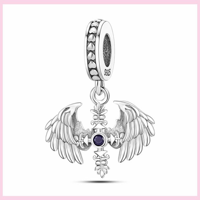 925 Sterling Silver Angel God Of Love Charms Wing Beads Diy For Original Pendant Bracelets Feather Jewelry For Women Gift