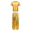 Children Stage Performance Outfit Kids Dance Party Costume Set Metallic Shiny T Shirt with Pants Unisex Ballet Jazz Wear