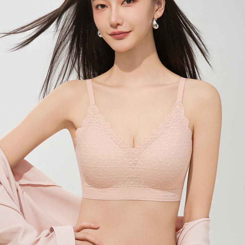 Lace Invisible Bra Women's Breathable Underwear Women's Gathering Bra One-piece Fixed Cup Soft Support Bra Push Up Bra