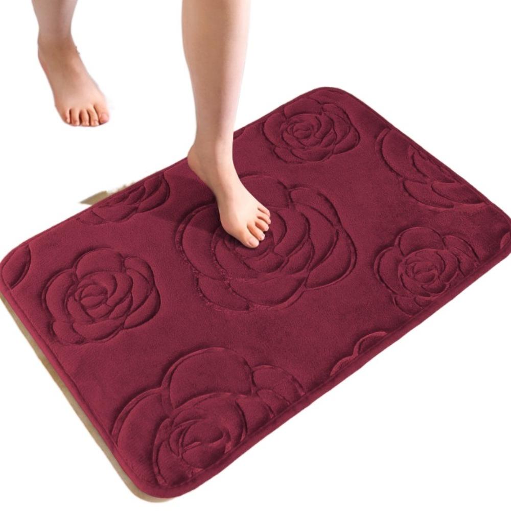Machine Washable Coral Velvet Carpet Polyester Bathroom Rug Creative Non-Slip Mat Bathtub