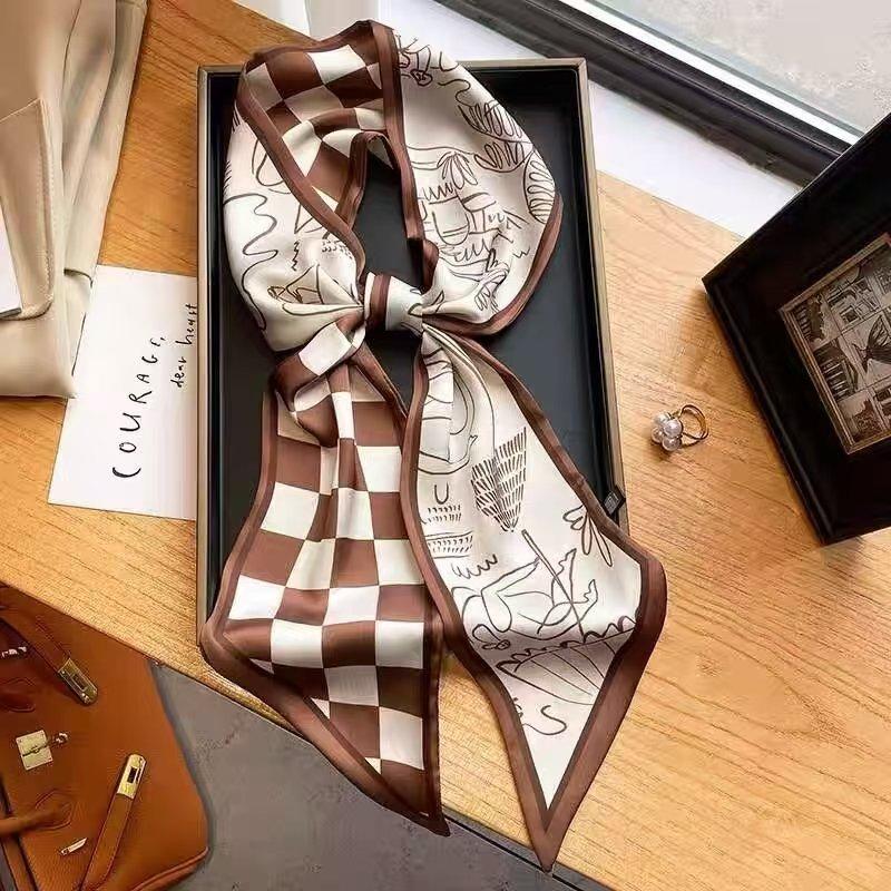 Длинный шейный платок, узкие ленты для волос, шарф, женские модные повязки на голову, шейные платки, напечатанная повязка на голову, симпатичные женские шарфы-сумки 14x145 см