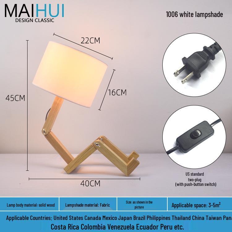 Скандинавский светодиодный прикроватный ночник из массива дерева - настольная лампа-робот