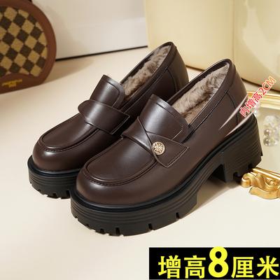 Осенние бархатные туфли с толстой подошвой и круглым носком, маленькие кожаные туфли на одинарной подошве для женщин