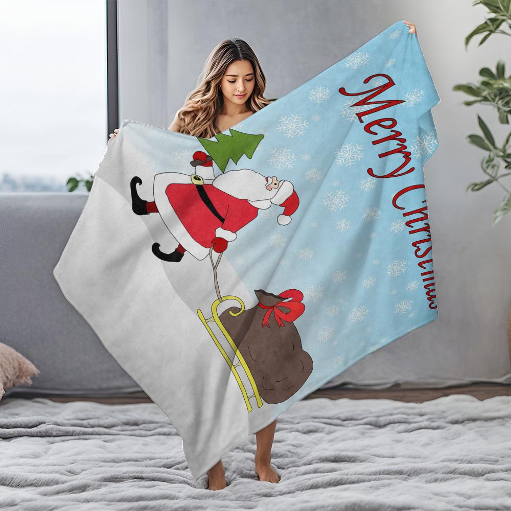 Cozy Christmas Blanket Santa Claus Reindeer Throw Festive Holiday Flannel Soft Warm Gift Home Decor Farmhouse Winter Season Beds