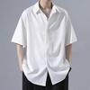 Men Spring Top Men's Casual Loose Fit Ice Silk Shirt with Turn-down Collar Half Sleeves Stylish Button-up Top for School Dating