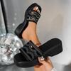 Fashion Outer Wear Large Size Slope Heel Heightened One-word Cool Slippers Women's Summer Open-toed Fish Mouth Beach Casual Sandals