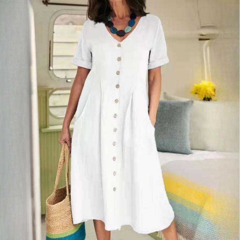 GMXIA Весна/лето Однотонное свободное платье из хлопка и льна с высокой талией